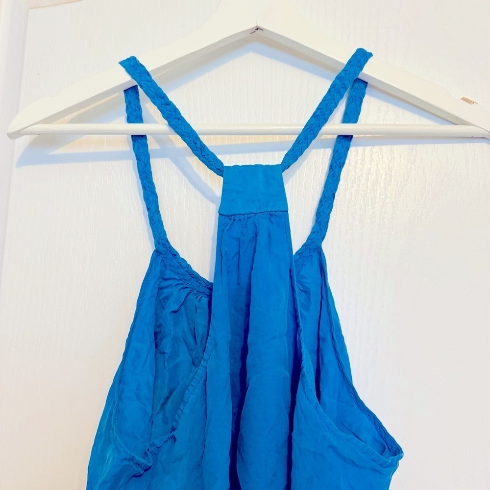 7 For All Mankind womens Blue Round Neck 100% Silk Tank Top M halter racer back - Picture 4 of 9